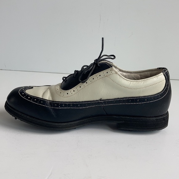 Footjoy Europa Collection wing tip style cream and black golf shoes - Picture 4 of 16